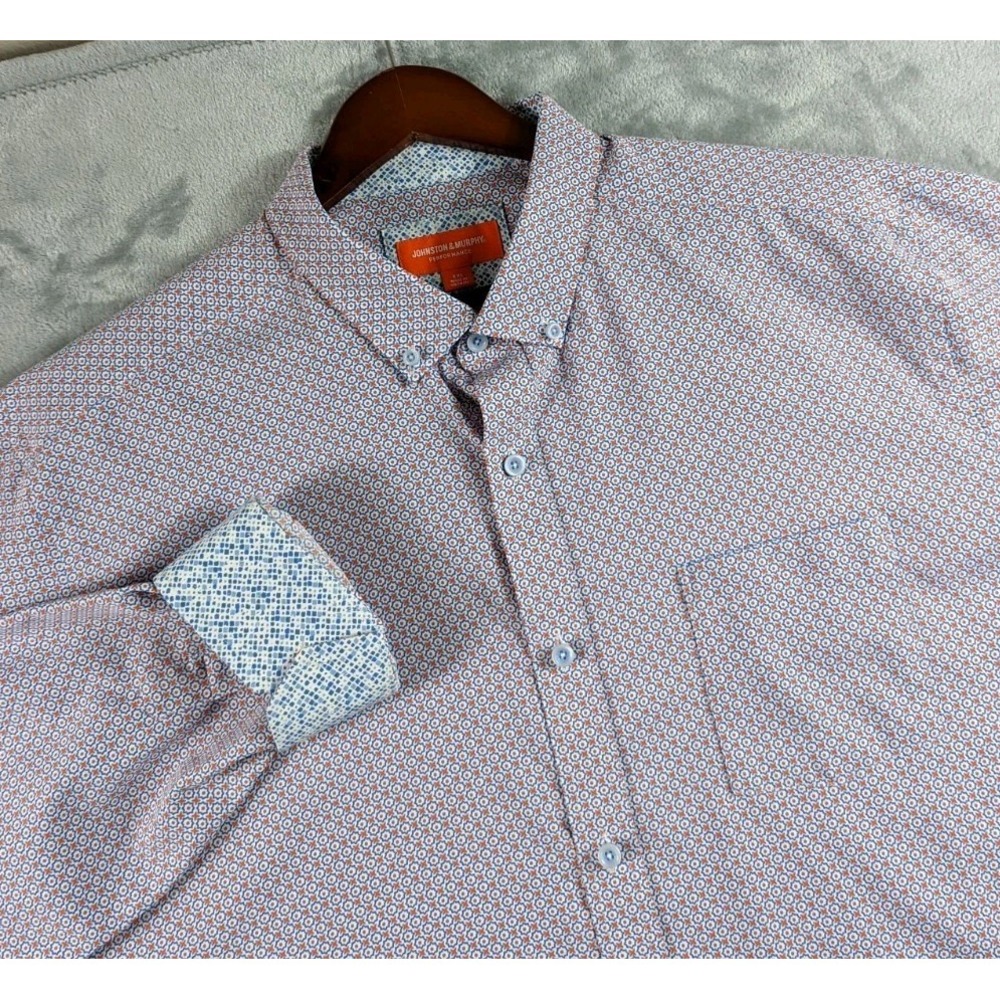 Johnston Murphy Performance Shirt Men 2XL Geometric Flip Cuff Button Down Preppy